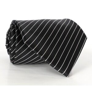 Brioni 100% Silk Necktie Black Gray Striped Pattern Made in Italy Long